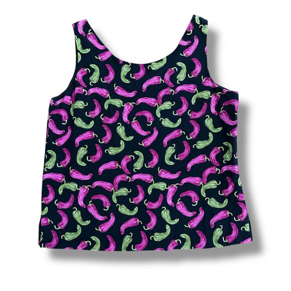 Ann May 100% Silk Tank Top Women’s Small Chili Pepper Print Sleeveless Blouse - Picture 1 of 5
